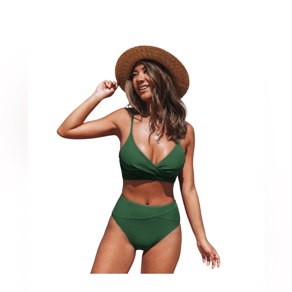 Green Twist-Front High-Waist Bikini Set - Women